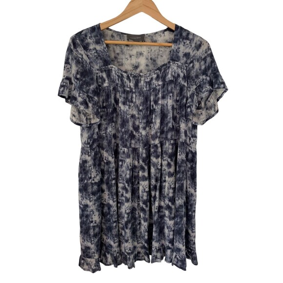 Hudson Gray Short Sleeve Drop Waist Tiered Dress Ruffle Hem Blue Tie Dye Small - Picture 3 of 16
